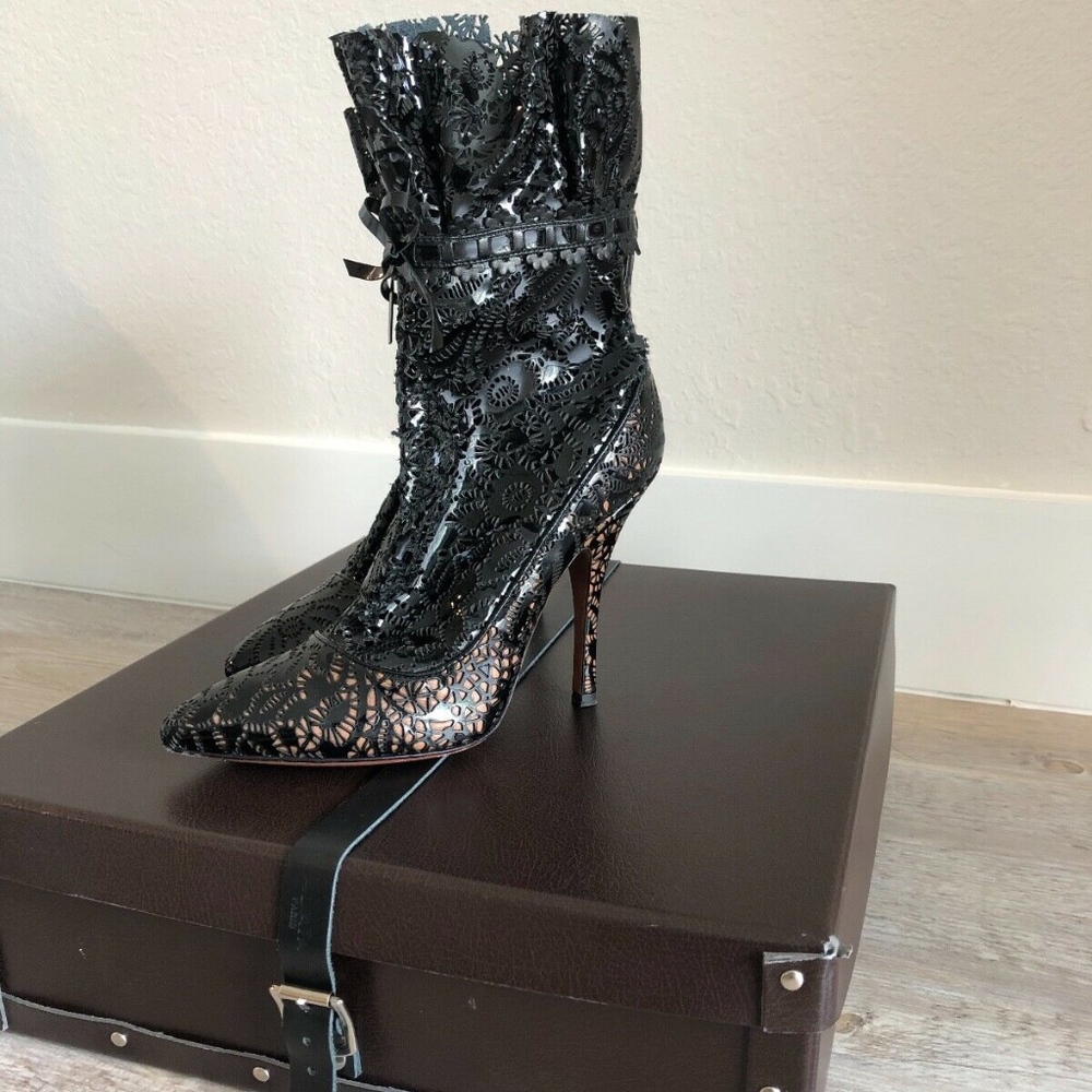 ALAIA PARIS "Authentic" Laser-Cut Glossed-Leather